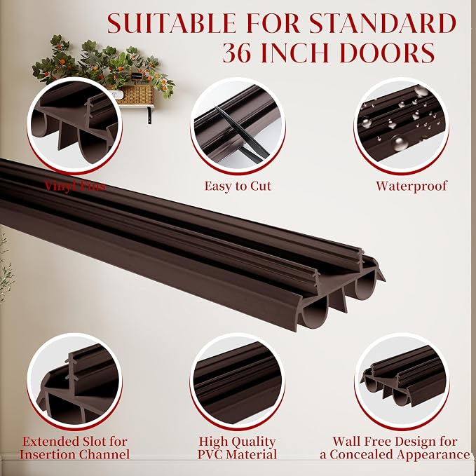2 Pcs 36" Brown Double Bubble Kerf Door Sweep | 1-3/4" Wide Weatherstrip Seal - Image 3