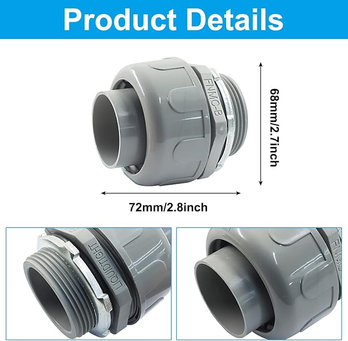 2Pcs 1-1/2 Inch NPT Liquid Tight Connector | Nonmetallic Straight, Electrical - Image 3