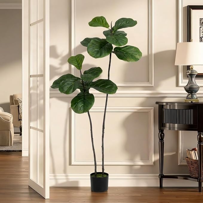 Artificial Fiddle Leaf Fig Tree 4FT Faux Large Tree | Fake Plants Tall Fake Tree - Image 3