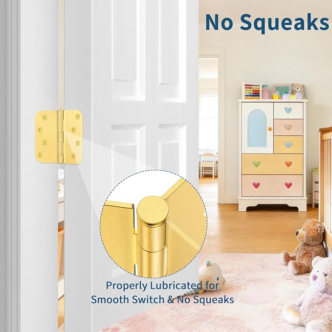 3 Pack Door Hinges 4 Inch, Brushed Gold Hinges - Image 4