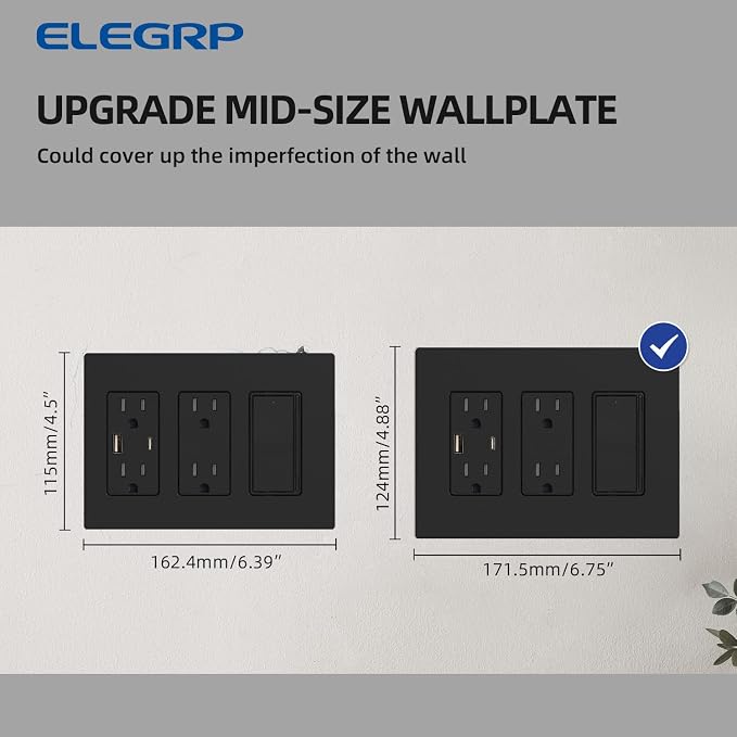 ELEGRP 3-Gang Screwless Decorative Wall Plates, Mid-Size Unbreakable - Image 3