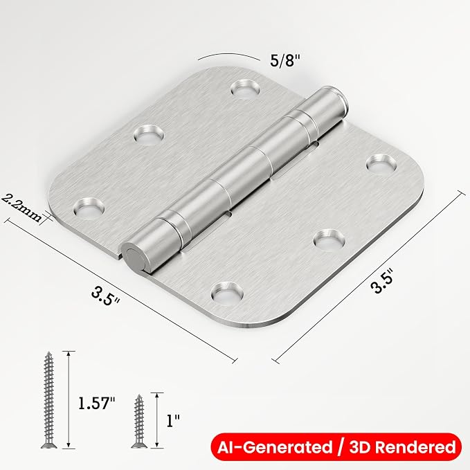 TDCHINGES Rounded Brushed Nickel Door Hinges 3.5 Inch 5/8" Lasting Mute | 6 - Image 5