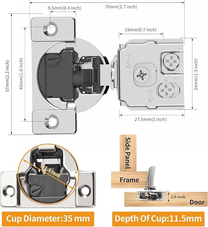 60 Pack 1-1/2" Overlay 4D Soft Close Concealed Hinges - Image 6