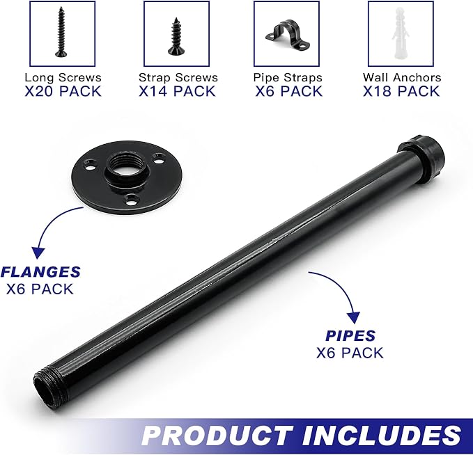 6 Pack Pipe Shelf Brackets 12 Inch, Industrial Iron Pipe Floating Shelves - Image 2