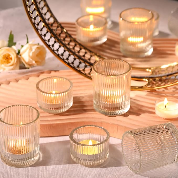 20pcs Assorted Ribbed Clear Votive & Tea Light Candle Holders, Glass Candle - Image 6