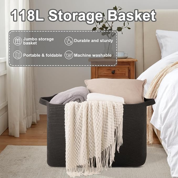 OIASKET 118L Extra Large Blanket Basket, 24.8" x 17.7" x 17.2" Woven Storage - Image 6