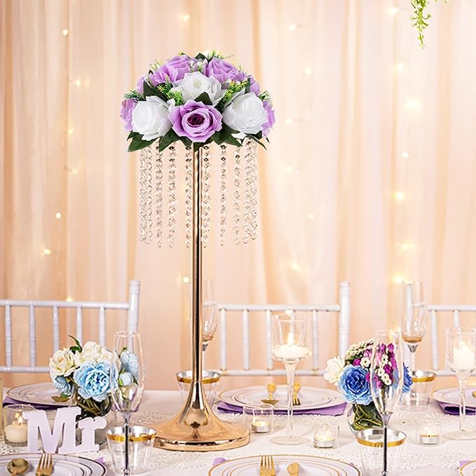 BLOSMON Purple Flowers Ball for Centerpieces: 6 Pcs Fake Lilac White Roses - Image 9