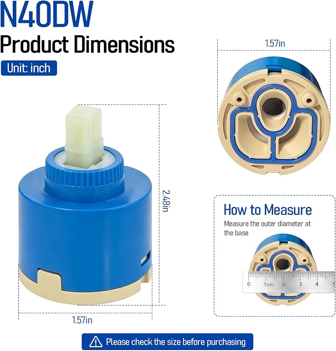 N40DW 40mm Ceramic Faucet Cartridge, Replacement - Image 2
