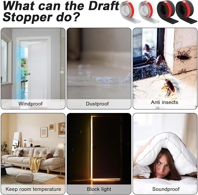 Sightor Door Draft Stopper, 4 Pack Under the Door Draft Blocker | Under Door - Image 6