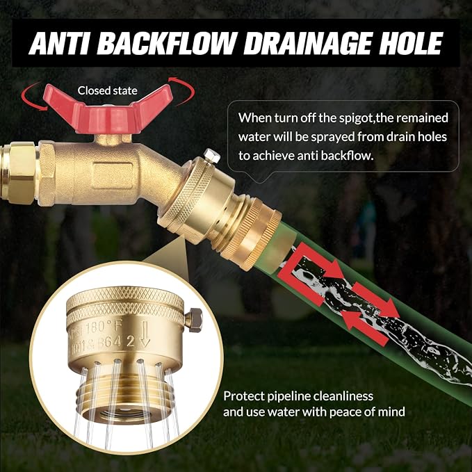 2 PCS Brass Vacuum Breaker Set 3/4 Inch GHT Solid Brass Anti-Siphon Bib Valve - Image 5