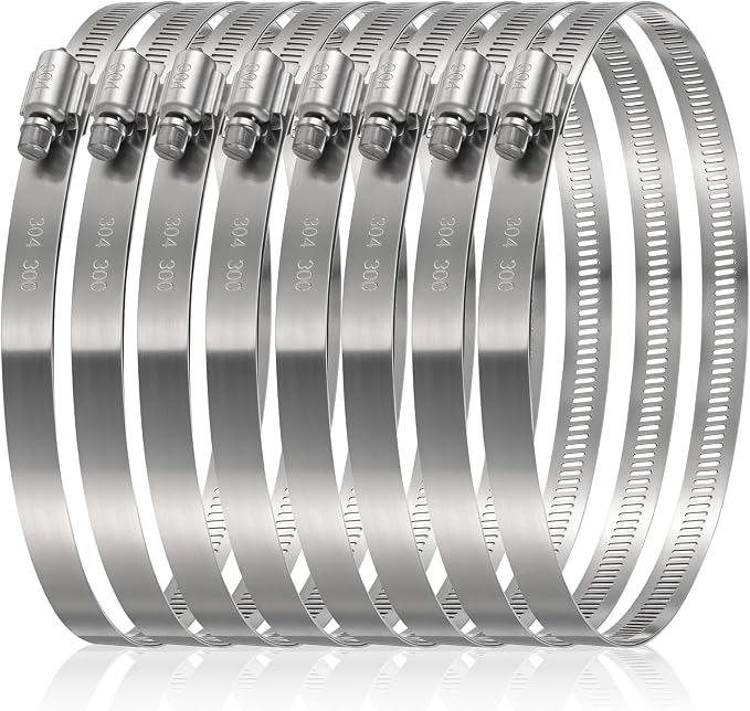 Boao Adjustable 304 Stainless Steel Duct Clamp Hose Clamp, 8 Pieces, 10 Inch - Image 4