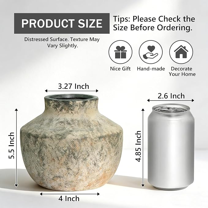 Small Ceramic Vase, 5.5 Inch Rustic Vase - Image 2