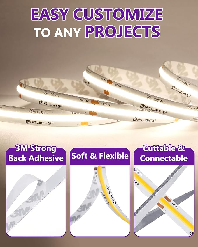 HitLights COB LED Strip Lights Neutral White 4000K, 32.8ft 24V, UL Listed | - Image 6