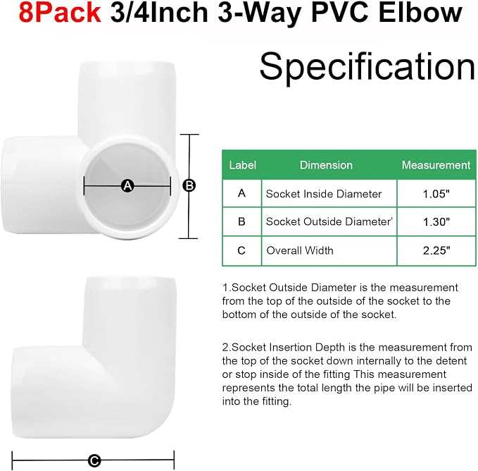 8Pack 3/4IN 3-Way Elbow PVC Fittings Furniture Grade SCH40 3/4" Tee 3 Way PVC - Image 2