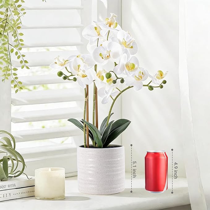 Fake Orchid Plant 23" Tall, Realistic Touch Leaves, Potted Phalaenopsis - Image 6