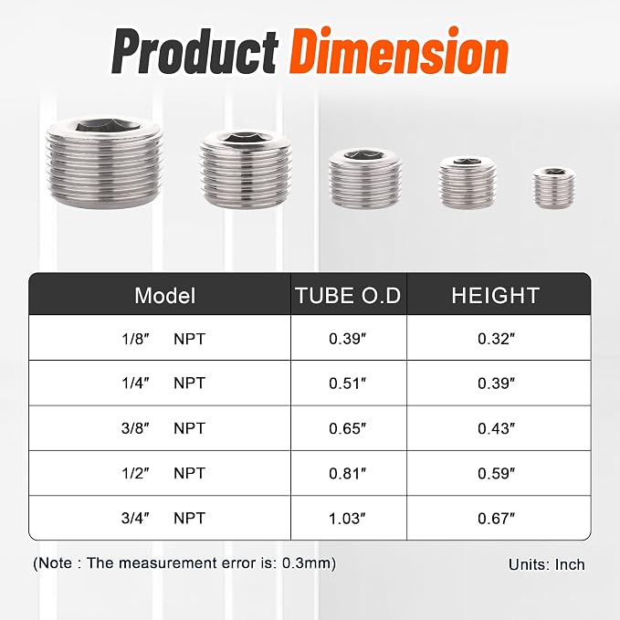 20Pcs Stainless Steel Pipe Socket Plugs, 1/8" 1/4" 3/8" 1/2" 3/4" | 304 - Image 5