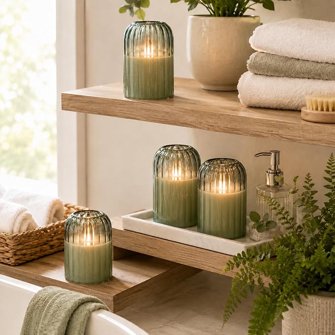 Lezonic Green Glass Flameless Candles - Image 6