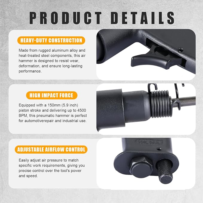 150mm Air Hammer Kit with 4 Chisels & Quick Change Retainer | 4500 BPM - Image 4