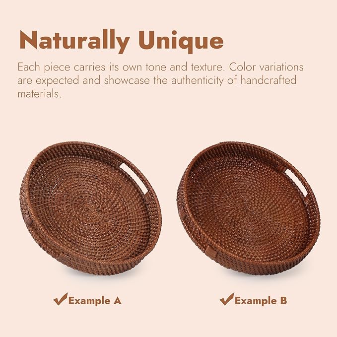 13.8 inch Round Rattan Tray, Decorative Coffee Table Tray, Ottoman Trays - Image 5