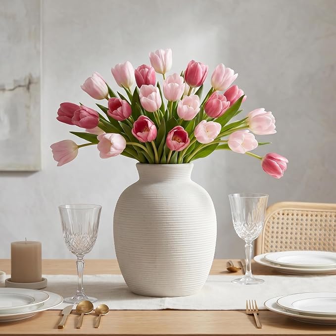 White Ceramic Vase for Flowers, 8in Waterproof Pottery Ceramic Vases | Flower - Image 6