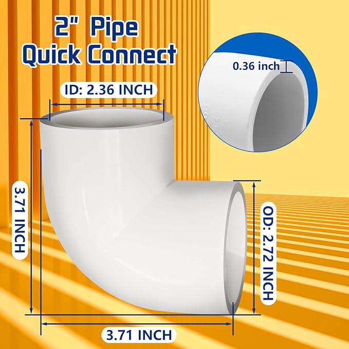 4PCS 2'' PVC 90 Degree Elbow, 2 Way Right Angle PVC Pipe Adapter Fittings - Image 2