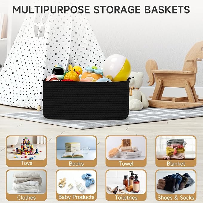 3 Pack Storage Baskets for Organizing, 13.7×9.5×6.3", Cotton Rope Basket for - Image 6