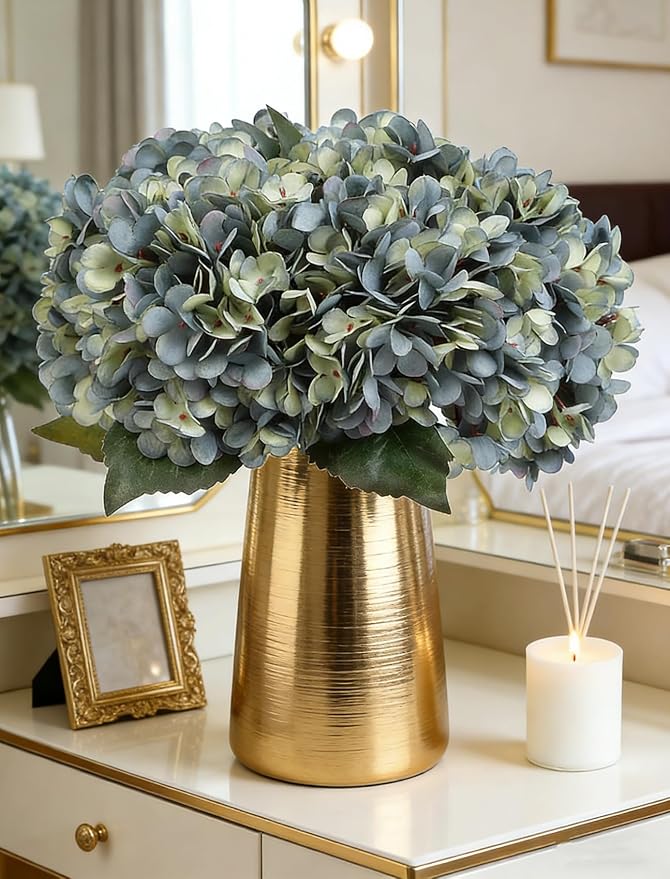 Kimura's Cabin 6pcs Silk Hydrangeas Artificial Flowers, Deep Lake Blue | - Image 5