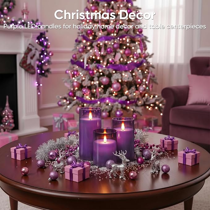 Homemory Purple Flameless Candles, Flickering Battery Operated LED Pillar - Image 2