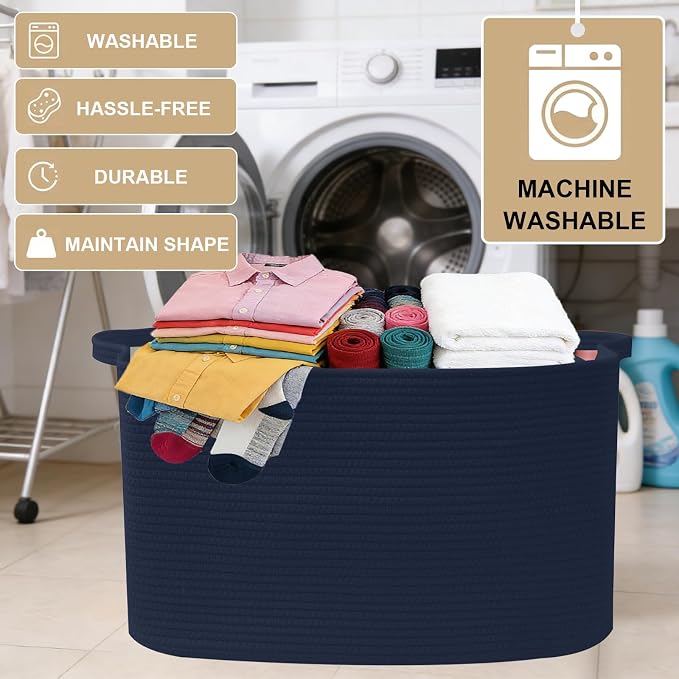 96L Woven Laundry Basket with Handles, Extra Blanket Basket, Living Room - Image 7