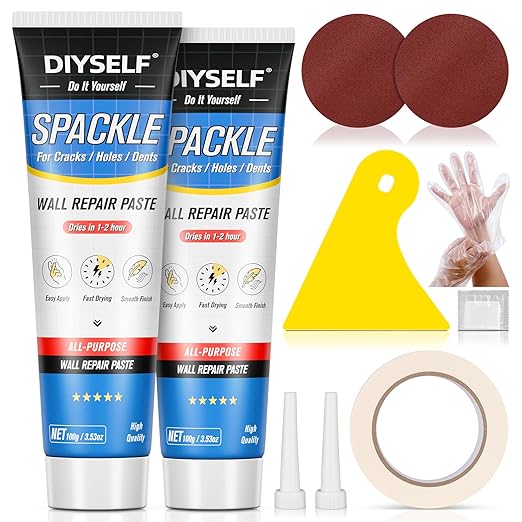 DIYSELF 9-Piece Spackle Wall Repair Kit, 7 oz White Touch Up Paste Set | by DIYSELF