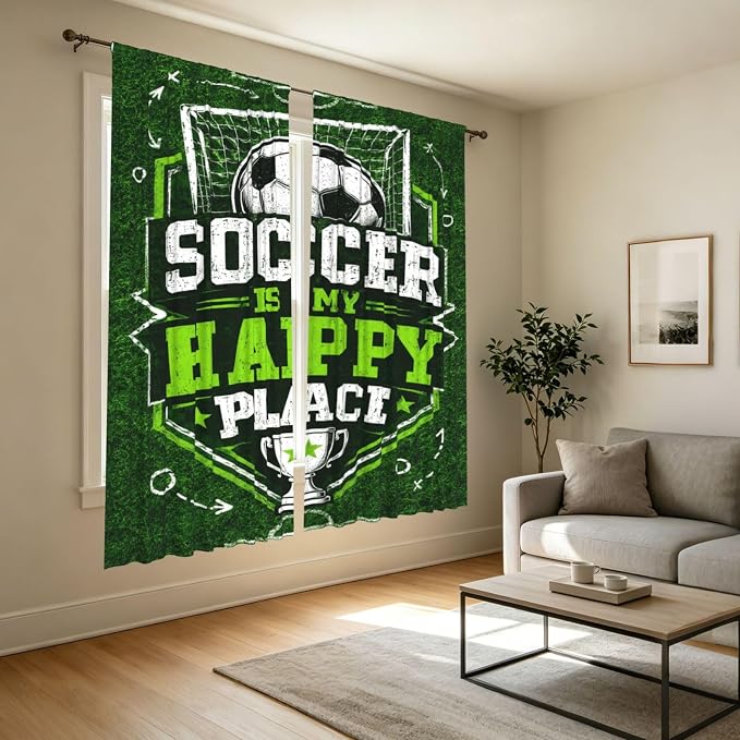 Soccer Happy Place Trophy Design Window Curtains 2 Panels Set, 52 X 84 Inch - Image 7