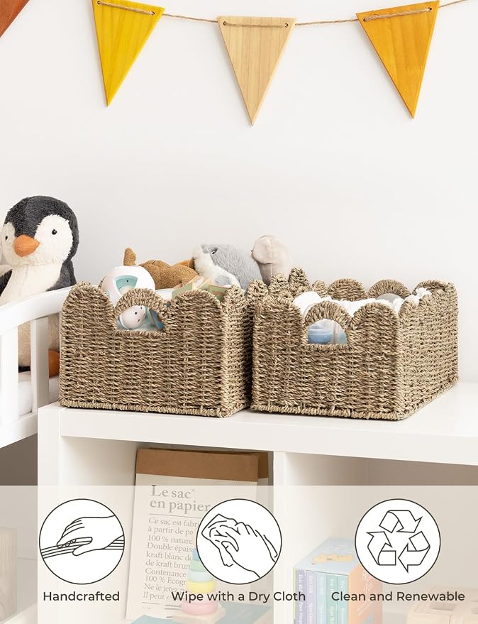 StorageWorks Scalloped Wicker Basket, Woven Baskets - Image 5