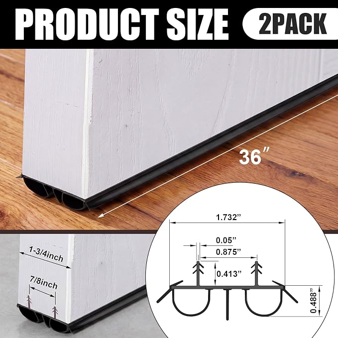 Pushglossy 2 Pcs Double Bubble Kerf Door Sweep 36" Long 1 3/4" Wide Replacement - Image 2
