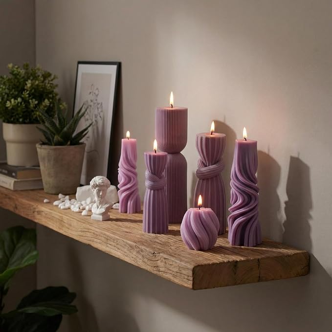 Threlaco 6 Pcs Pillar Candles Decorative Modern Aesthetic Ribbed Candle Set - Image 3