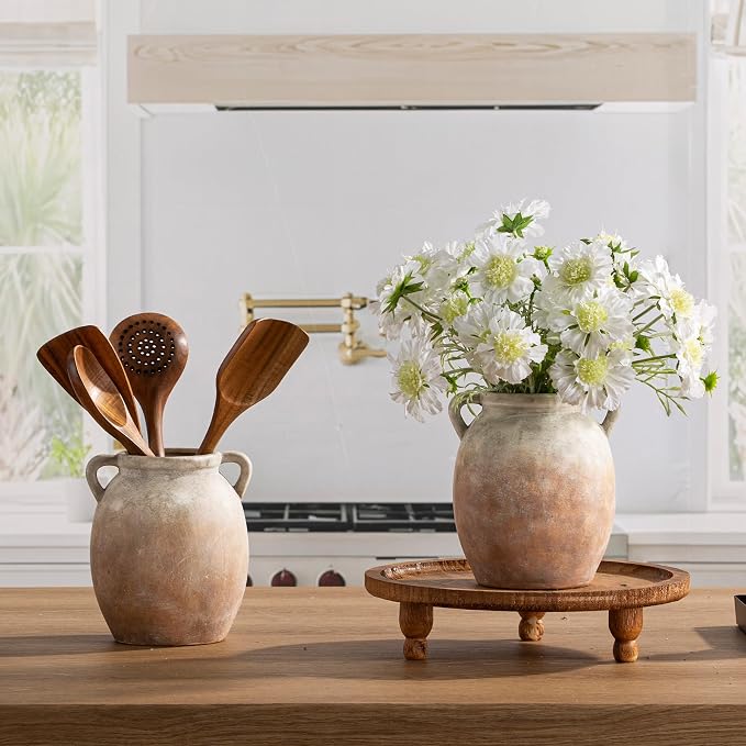 Dobbyby Ceramic Flower Vase 7.6 inch Farmhouse Rustic Vase Decorative Pottery - Image 8
