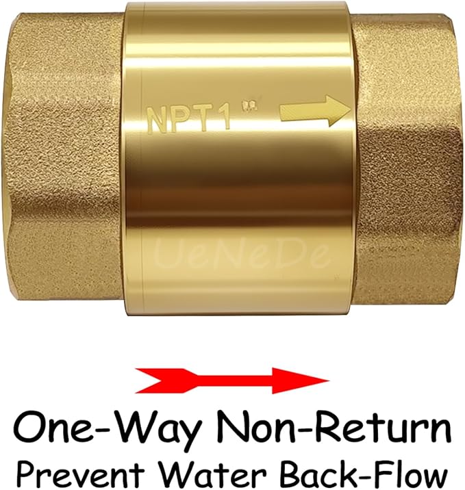 Uenede Brass 1 Inch NPT In-line Spring Check Valve - Image 3