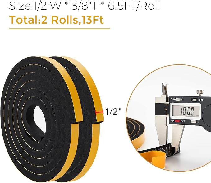 Ravinte Weather Stripping Door Seal, 1/2 x 3/8 Adhesive Foam Tape, 13 FT | - Image 3
