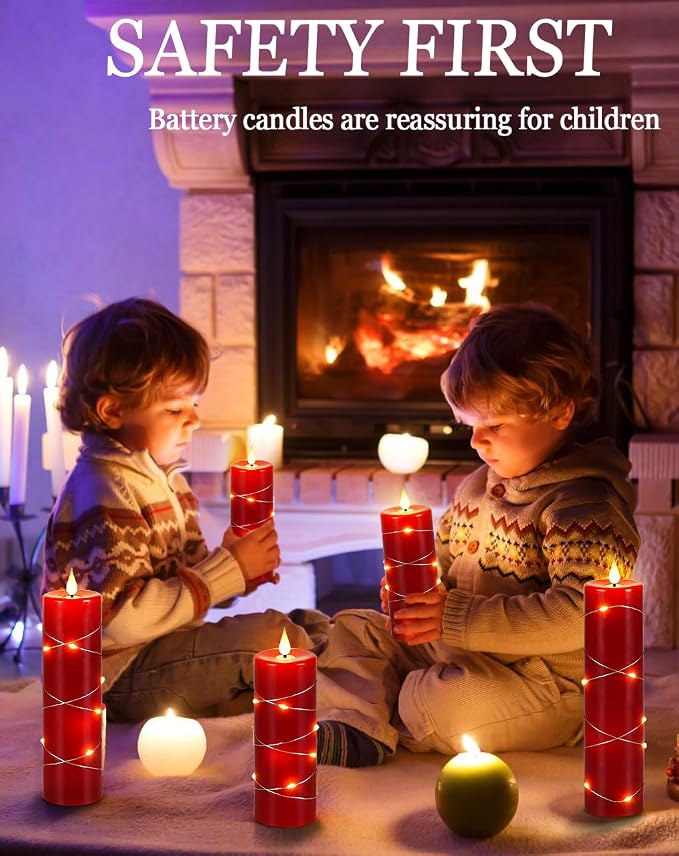 Red Flameless Candle with Remote Control LED Candle with String Lights Battery - Image 2