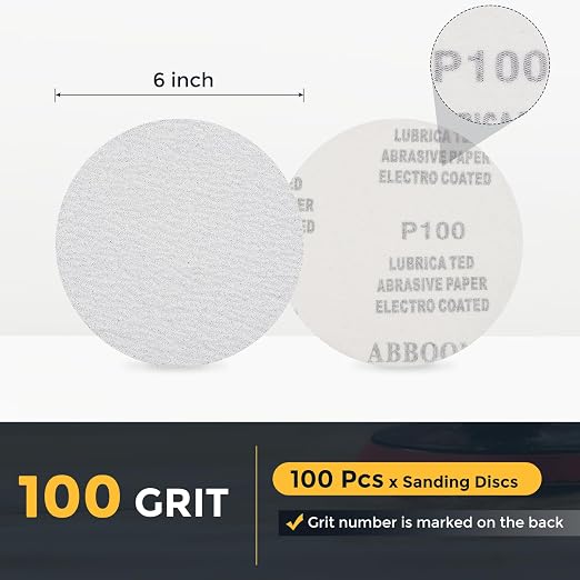 HARFINGTON 100 Pcs 6 Inch Sanding Disc 100 Grit White Aluminum Oxide | Hook and - Image 2