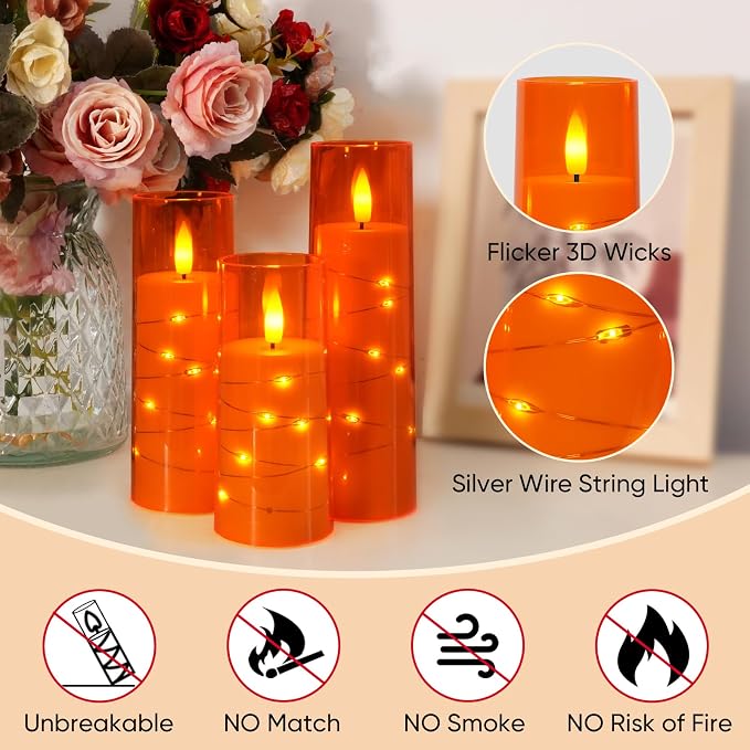 Raycare 9 Pcs Orange Halloween Flameless Pillar Candles - Image 6