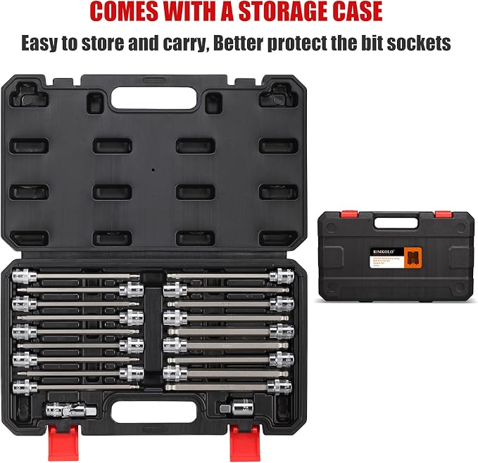 3/8 Inch Drive Long Ball End Hex Bit Socket Set, 20-Piece SAE & Metric Allen - Image 5