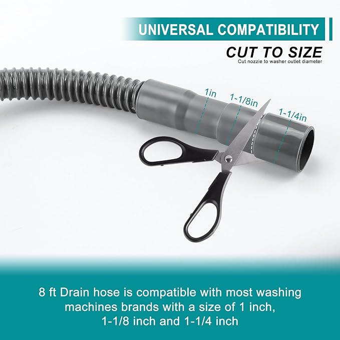 TOMOON 8Ft Universal Washing Machine Drain Hose Extension | Flexible Corrugated - Image 3