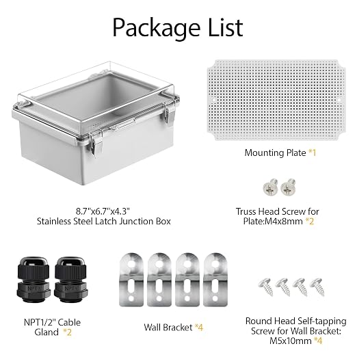 Electrical Box, IP67 Waterproof Hinged Clear Cover Stainless Steel Latch - Image 9