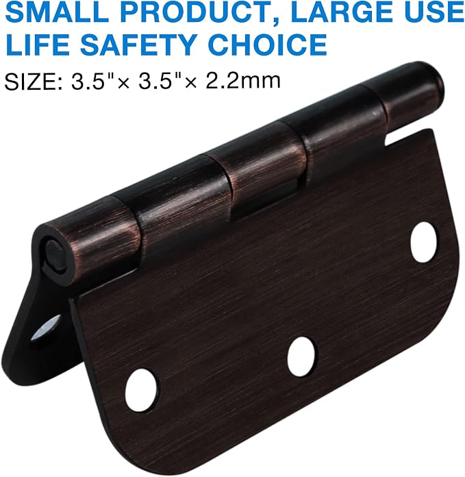 TDCHINGES Rounded Door Hinges 3.5" x 3 1/2 Inch Oil Rubbed Bronze 3 Pack | - Image 2