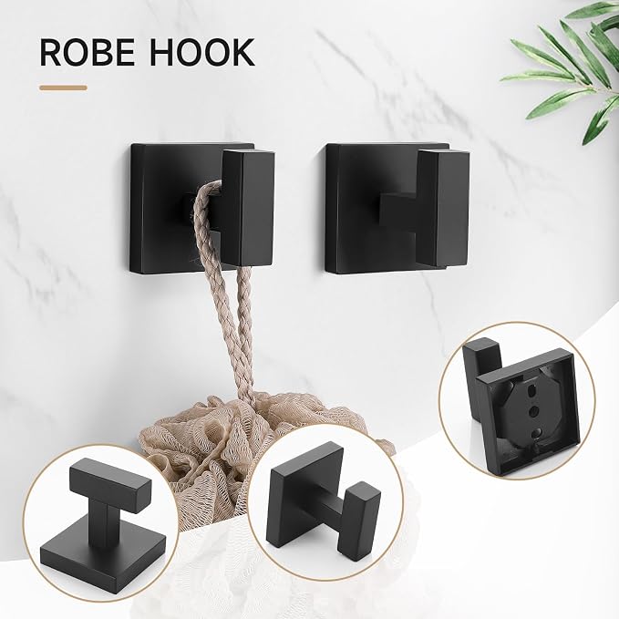 TQKAG 5-Piece Towel Bar Set, 23.6 Inch Bathroom Hardware Set, Matte Black - Image 3