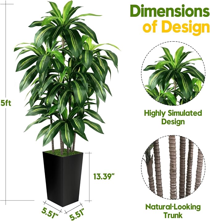 Artificial Dracaena Tree Indoor, 5FT Tall Fake Tree - Image 4