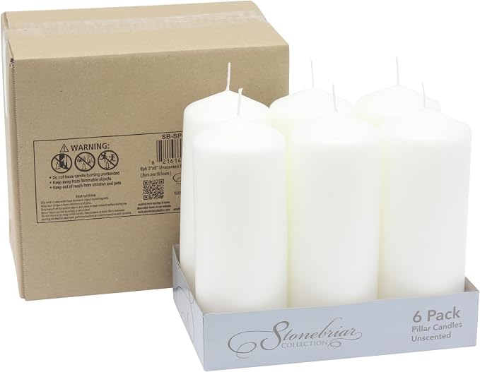 Stonebriar Unscented White Tall Pillar Candles, 80 Hour Burning Candle Pillars - Image 2