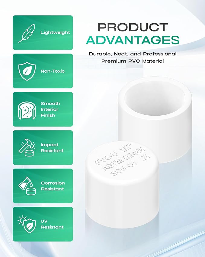 1/2 Inch PVC Cap, Fits Standard SCH40 1/2" PVC Pipe Fittings, Garden & Furniture - Image 5
