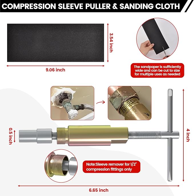 6 Pcs Plumbing Tools Kit with Angle Stop Wrench & 1/2-Inch Compression Sleeve - Image 3