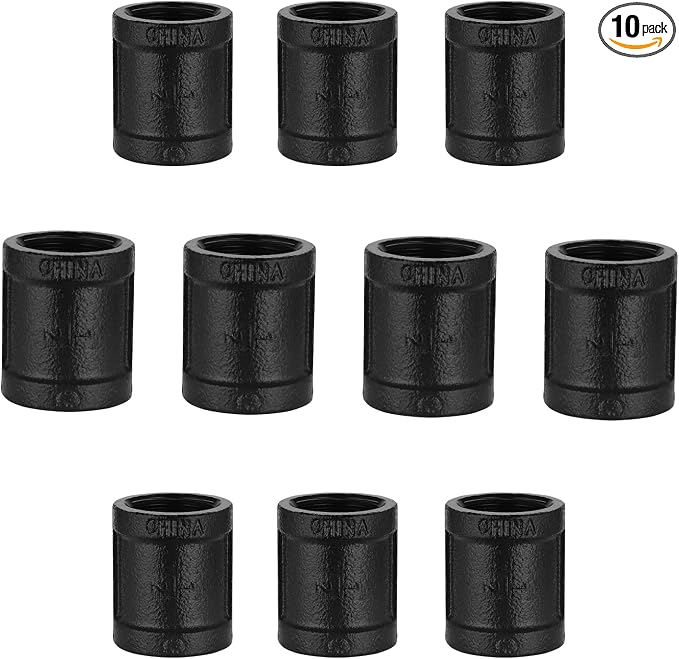 1/2" Black Painted Coupling, Home TZH 10 Pack 1/2" Female Threaded Cast Iron by HomeTZH